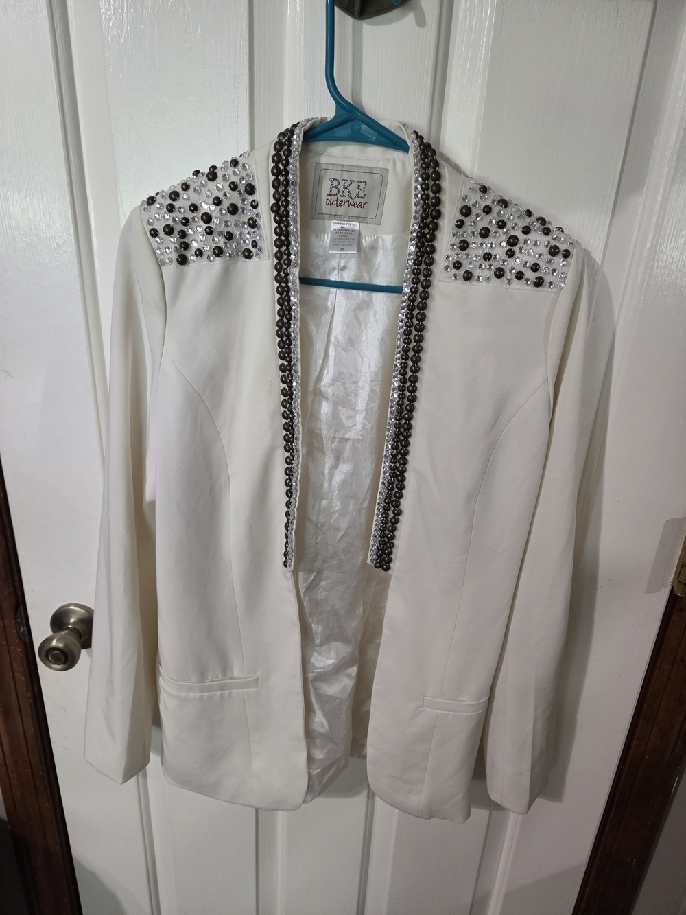 BKE White Embellished Shoulder Blazer with Silver Stud Trim